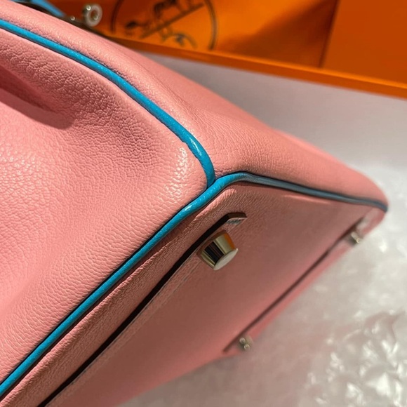 Birkin 30 Rose Confetti Bleu Azteque Chevre Bi-Color Horseshoe Bag - Picture 7 of 12